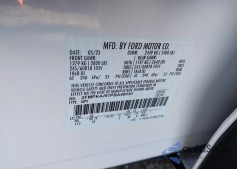 2023 Ford Edge Sel z USA, uszkodzony, nr VIN 2FMPK4J97PBA40030